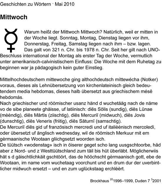 Geschichten zu Wörtern - Mai 2010 - Mittwoch