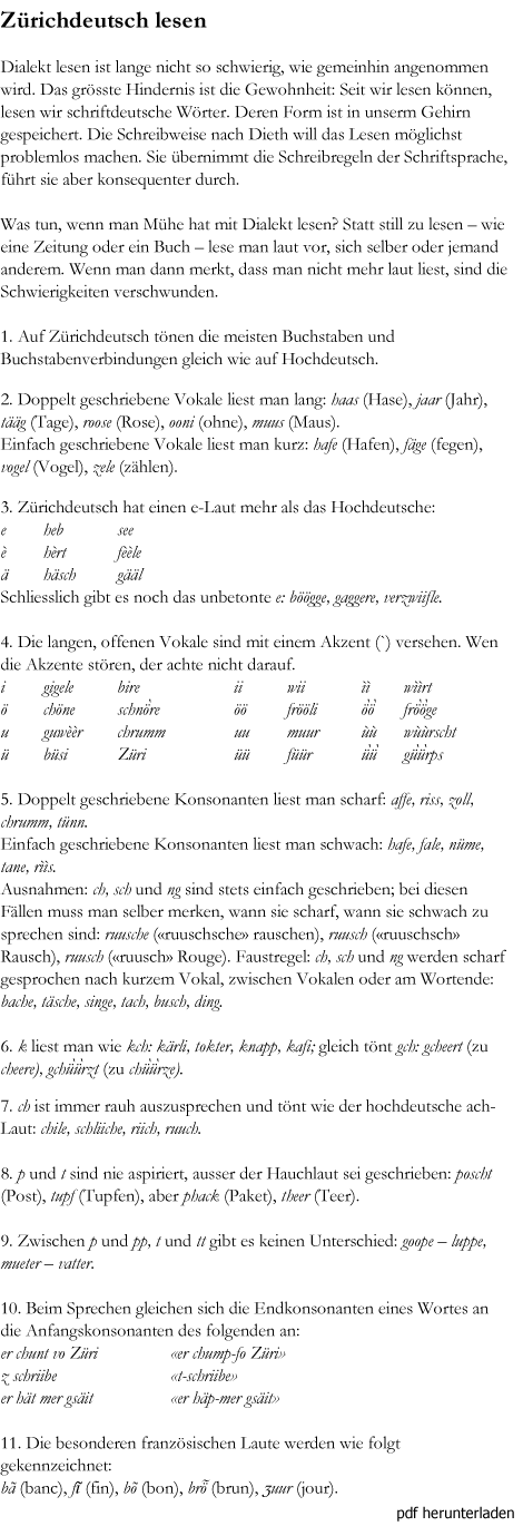 Zürichdeutsch Lesen